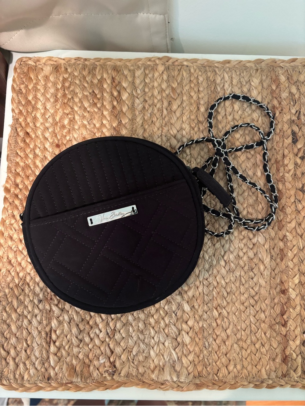 Vera Bradley Black Quilted Round Crossbody with Braided Strap